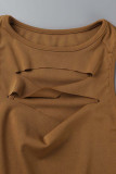 Red Sexy Solid Hollowed Out Patchwork O Neck Sleeveless Two Pieces