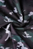 Black Casual Camouflage Print Patchwork Spaghetti Strap Regular Jumpsuits (Without T-shirt)
