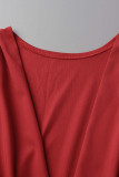 Red Sexy Solid Patchwork V Neck Pencil Skirt Dresses