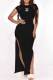 Black Sexy Print Hollowed Out Letter O Neck One Step Skirt Dresses