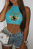 Pink Casual Print Basic O Neck Tops