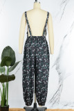 Black Casual Camouflage Print Patchwork Spaghetti Strap Regular Jumpsuits (Without T-shirt)