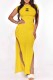 Yellow Sexy Print Hollowed Out Letter O Neck One Step Skirt Dresses