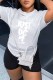 White Casual Print Letter O Neck Short Sleeve Two Pieces