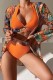 Orange Sexy Print Patchwork Swimsuit Three Piece Set (With Paddings)