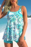 Lake Blue Sexy Print Backless Swimwears (With Paddings)