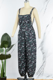 Black Casual Camouflage Print Patchwork Spaghetti Strap Regular Jumpsuits (Without T-shirt)
