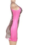 Pink Sexy Patchwork Backless Spaghetti Strap Sling Dress Dresses