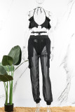 Red Sexy Solid Bandage Patchwork Halter Sleeveless Three Pieces