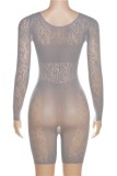 Brown Sexy Solid Hollowed Out See-through O Neck Skinny Romper