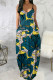 Yellow Blue Casual Print Patchwork Spaghetti Strap Sling Dress Dresses