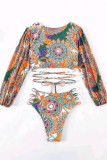 Blue Sexy Print Bandage Swimwears (With Paddings)
