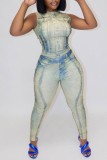 Multicolor Casual Print Patchwork O Neck Skinny Jumpsuits