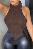 White Sexy Casual Solid Backless Turtleneck Tops