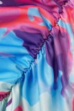 Colour Sexy Print Bandage Backless Halter Irregular Dress Dresses