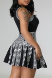 Pink Casual Print Patchwork O Neck Sleeveless Dress Dresses