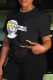 Black Casual Figure Character Print Patchwork O Neck T-Shirts