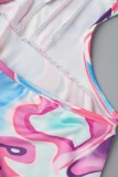 Colour Sexy Print Bandage Backless Halter Irregular Dress Dresses