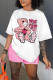White Pink Casual Print Patchwork O Neck Short Sleeve Two Pieces