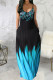 Blue Black Casual Print Patchwork Spaghetti Strap Sling Dress Dresses