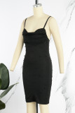 Black Sexy Solid Backless V Neck Sling Dress Dresses