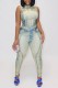 Multicolor Casual Print Patchwork O Neck Skinny Jumpsuits