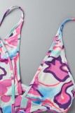 Colour Sexy Print Bandage Backless Halter Irregular Dress Dresses