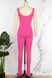 Rose Red Casual Sportswear Solid Basic U Neck Skinny Jumpsuits