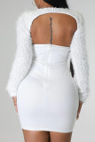 White Sexy Solid Patchwork Strapless Three Quarter Two Pieces