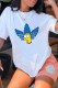 White Casual Character Print Patchwork O Neck T-Shirts