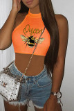 Pink Casual Print Basic O Neck Tops