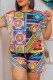 Colour Casual Figure Print Patchwork O Neck Short Sleeve Two Pieces