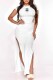 White Sexy Print Hollowed Out Letter O Neck One Step Skirt Dresses