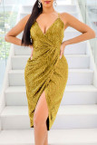 Green Sexy Party Solid Sequined V Neck Sling Dress Dresses