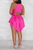 Yellow Sexy Casual Solid Hollowed Out Backless Asymmetrical O Neck Skinny Romper