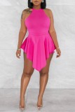 Yellow Sexy Casual Solid Hollowed Out Backless Asymmetrical O Neck Skinny Romper