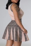 Pink Casual Print Patchwork O Neck Sleeveless Dress Dresses