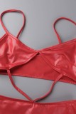 Red Sexy Solid Patchwork Backless Spaghetti Strap Long Dress Dresses