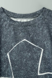 Dark Gray Casual Street Print Patchwork O Neck T-Shirts