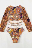 Blue Sexy Print Bandage Swimwears (With Paddings)