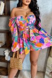 Colour Casual Print Backless Off the Shoulder Long Sleeve Dresses