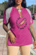 Pink Casual Print Tassel Patchwork Slit V Neck T-Shirts
