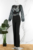 Black Casual Patchwork Tassel Sequins Regular Jumpsuits