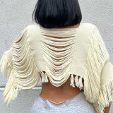 Apricot Sexy Solid Tassel Hollowed Out Patchwork Square Collar Tops