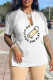 White Casual Print Tassel Patchwork Slit V Neck T-Shirts