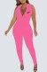 Pink Street Print Letter Zipper Collar Jumpsuits