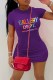 Purple Casual Print Letter O Neck One Step Skirt Dresses