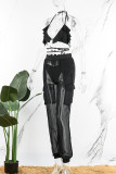 Red Sexy Solid Bandage Patchwork Halter Sleeveless Three Pieces