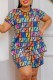 Multi-color Casual Print Letter O Neck Short Sleeve Two Pieces