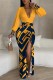 Yellow Casual Print Patchwork V Neck Long Sleeve Dresses